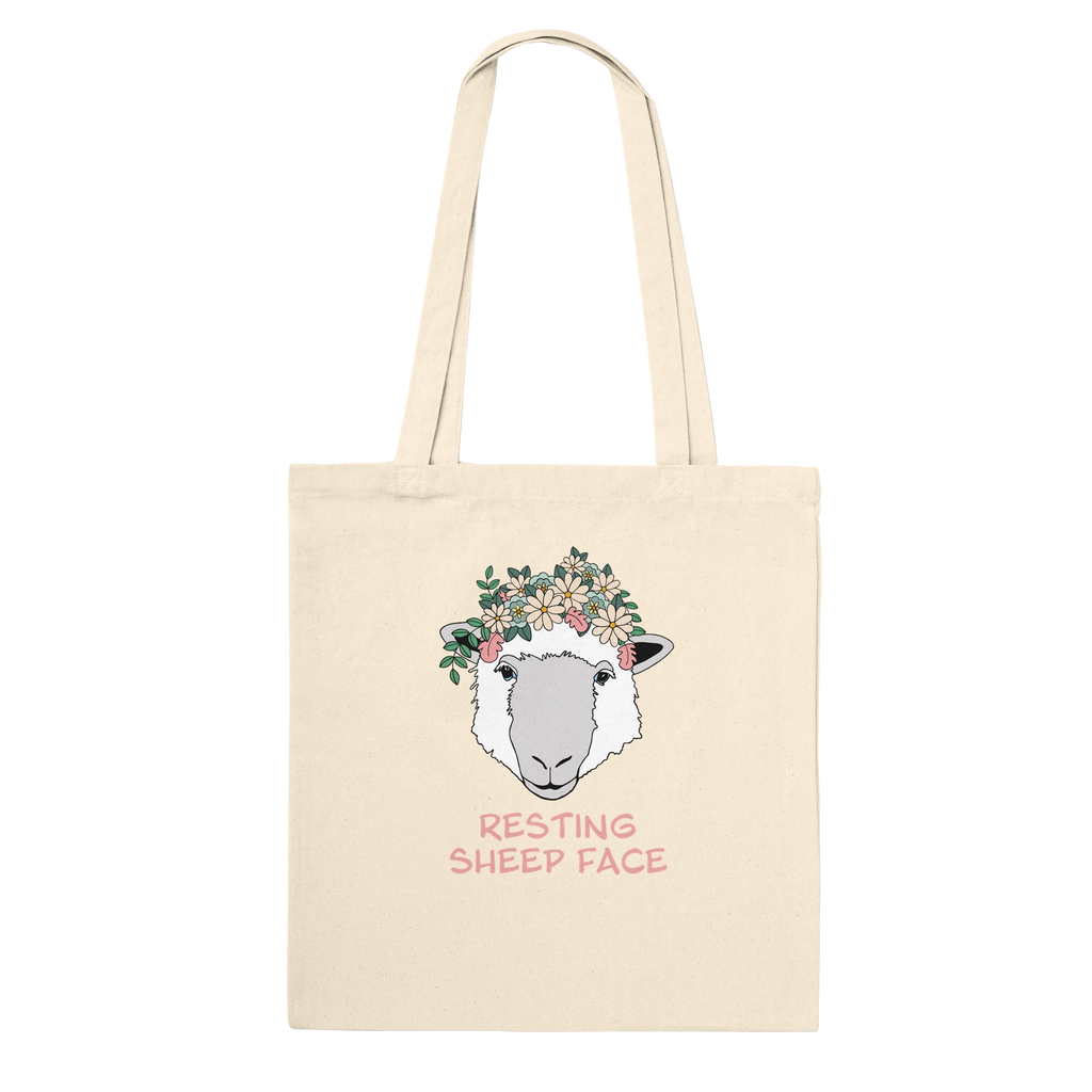 Tote bag - resting sheep face natural farge