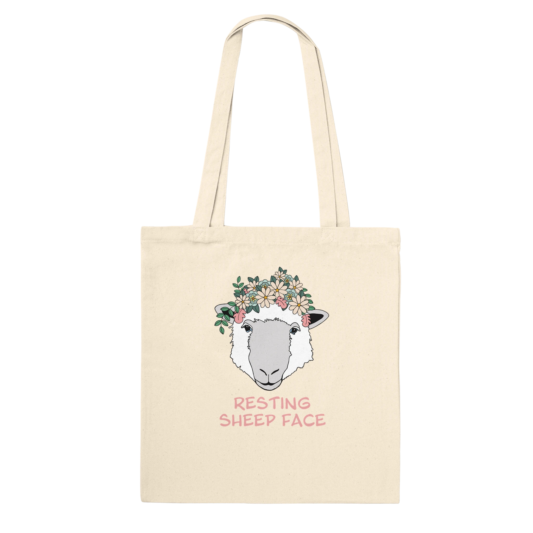 Tote bag - resting sheep face natural farge