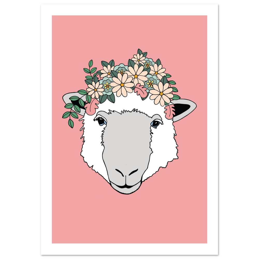 kunsttrykk sauen med blomsterkrans - av rampestreker design