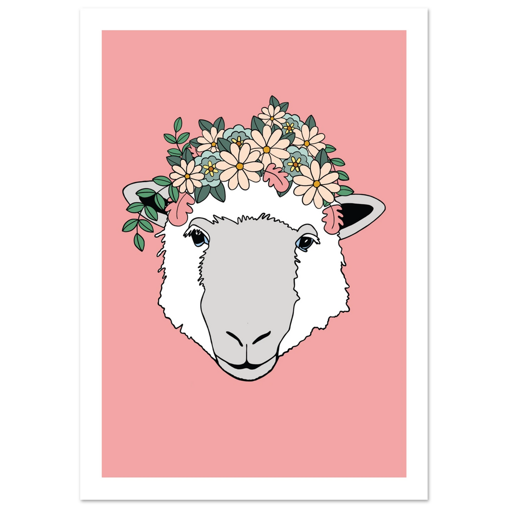 kunsttrykk sauen med blomsterkrans - av rampestreker design
