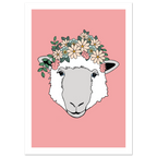 kunsttrykk sauen med blomsterkrans - av rampestreker design